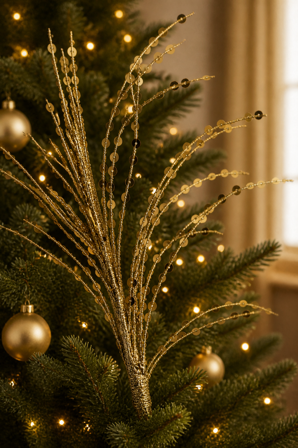 Gold glitter pampas grass floral spray styled for Christmas decor