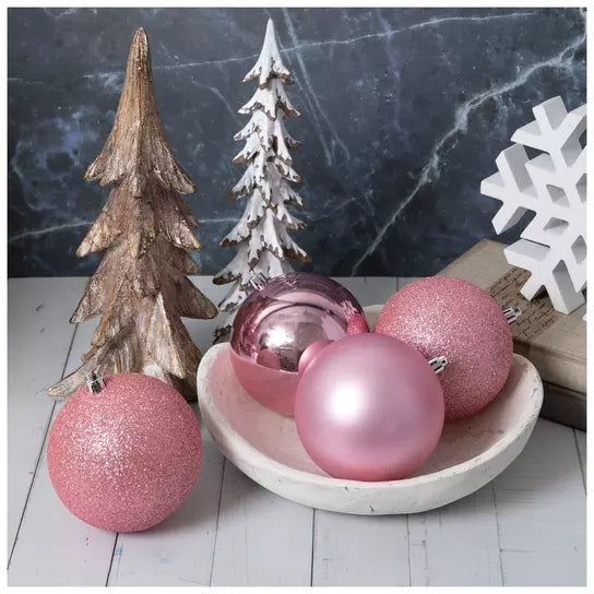 Medium set of 18 100mm Blush Pink Christmas ball ornaments