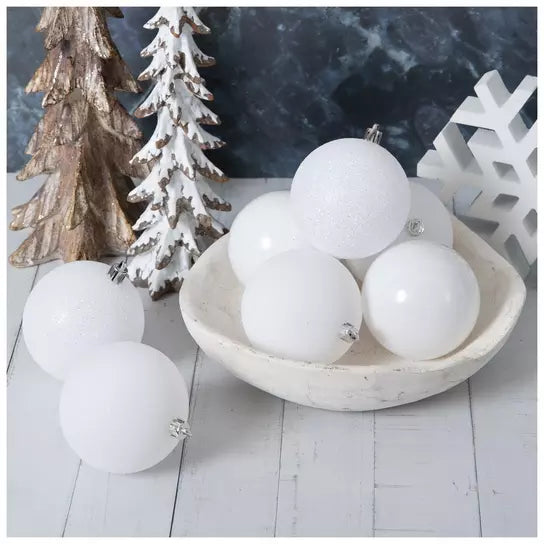 Medium set of 18 100mm White & Silver Christmas ball ornaments