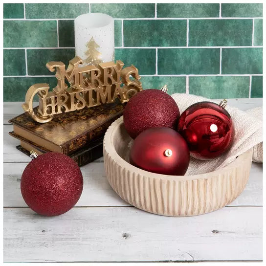 Medium set of 18 100mm Oxblood Christmas ball ornaments