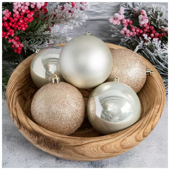 Medium set of 18 100mm Champagne Christmas ball ornaments