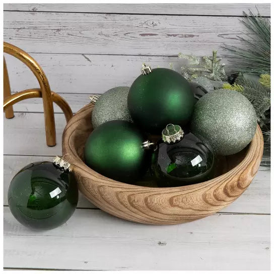 Medium set of 18 100mm Pine & Sage Christmas ball ornaments