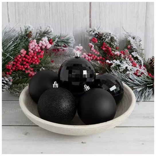 Medium set of 18 100mm Black Christmas ball ornaments