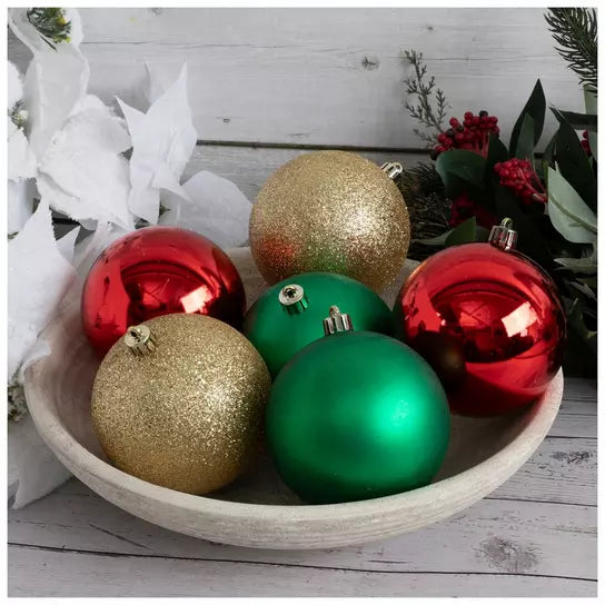 Medium set of 18 100mm Red, Green & Gold Christmas ball ornaments