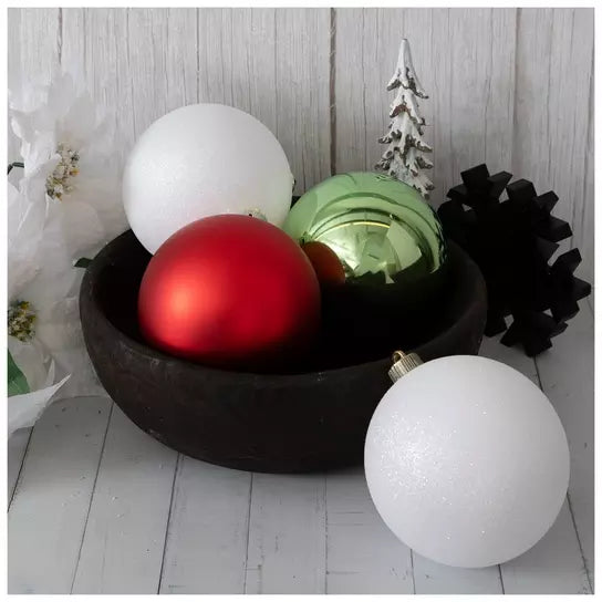 Medium set of 18 100mm Red, Green & White Christmas ball ornaments