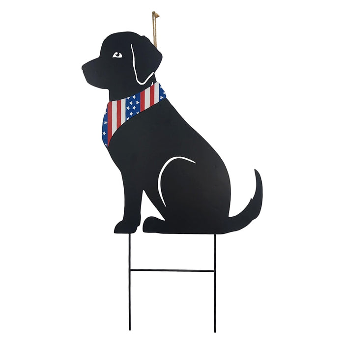 19.7-inch black metal dog patriotic yard stake