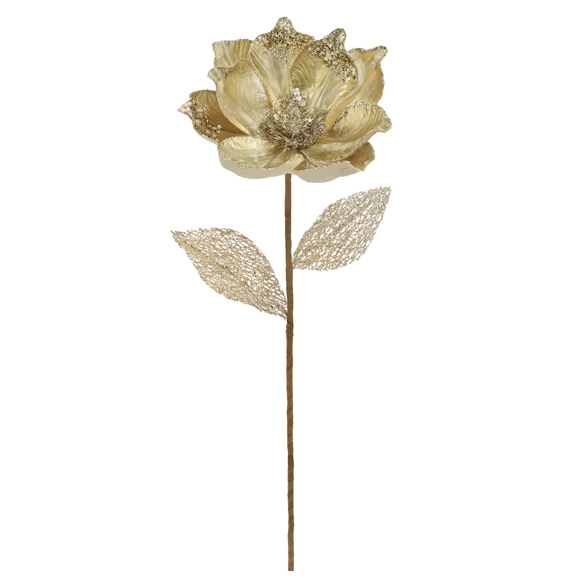 23.5″ Glitter Magnolia Stem –  Elegant Holiday Floral Pick