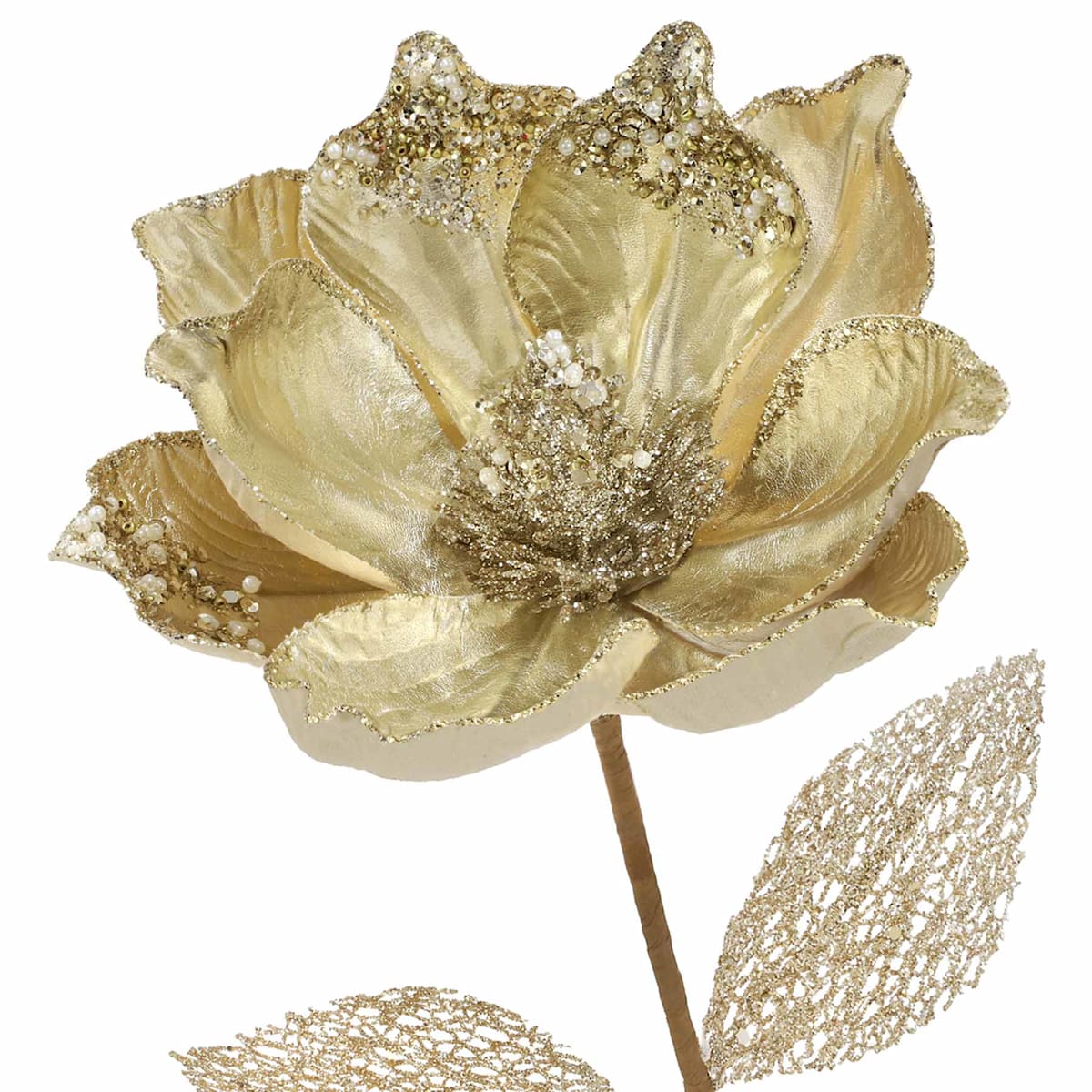 23.5″ Glitter Magnolia Stem –  Elegant Holiday Floral Pick