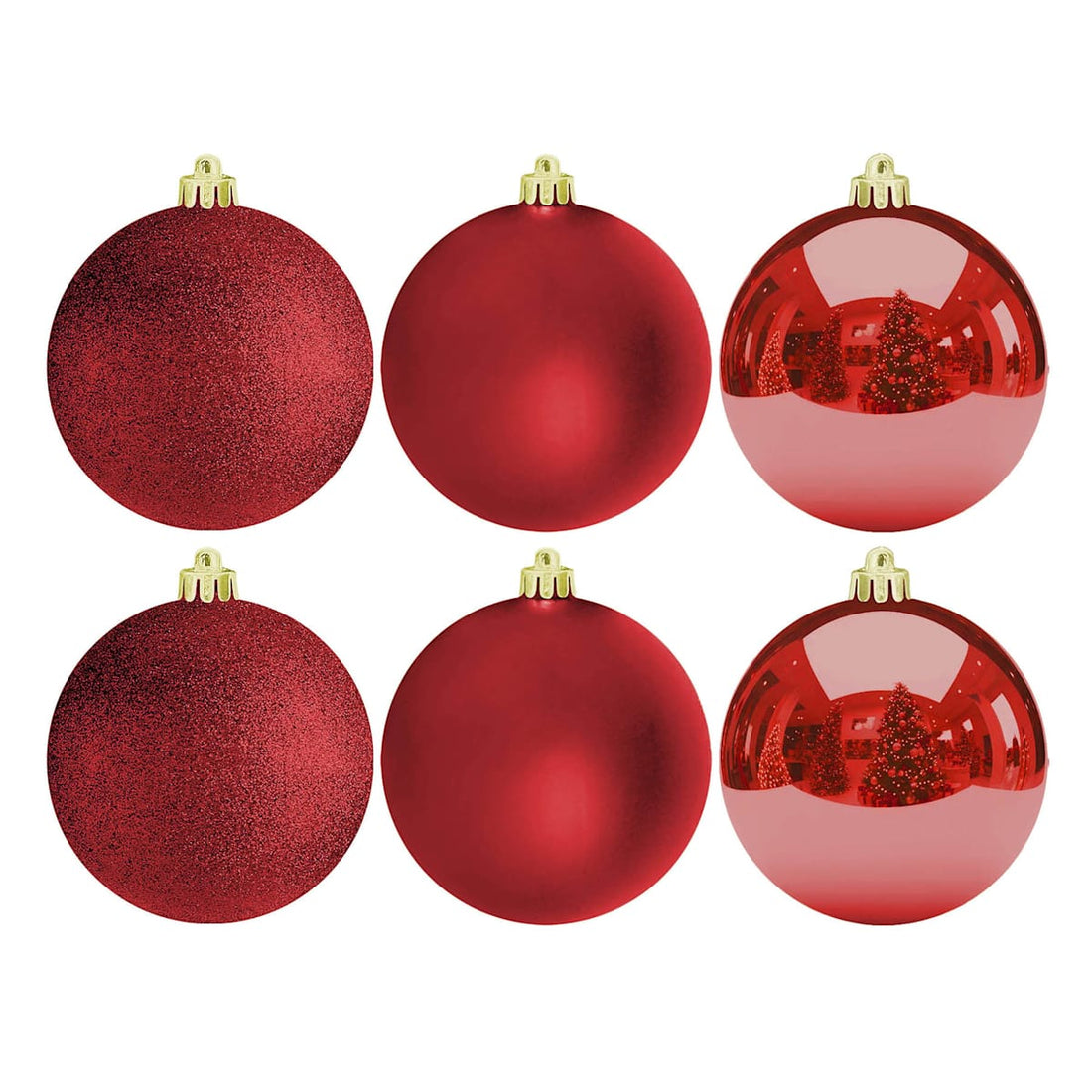 Set of six Red 100mm Christmas ornaments