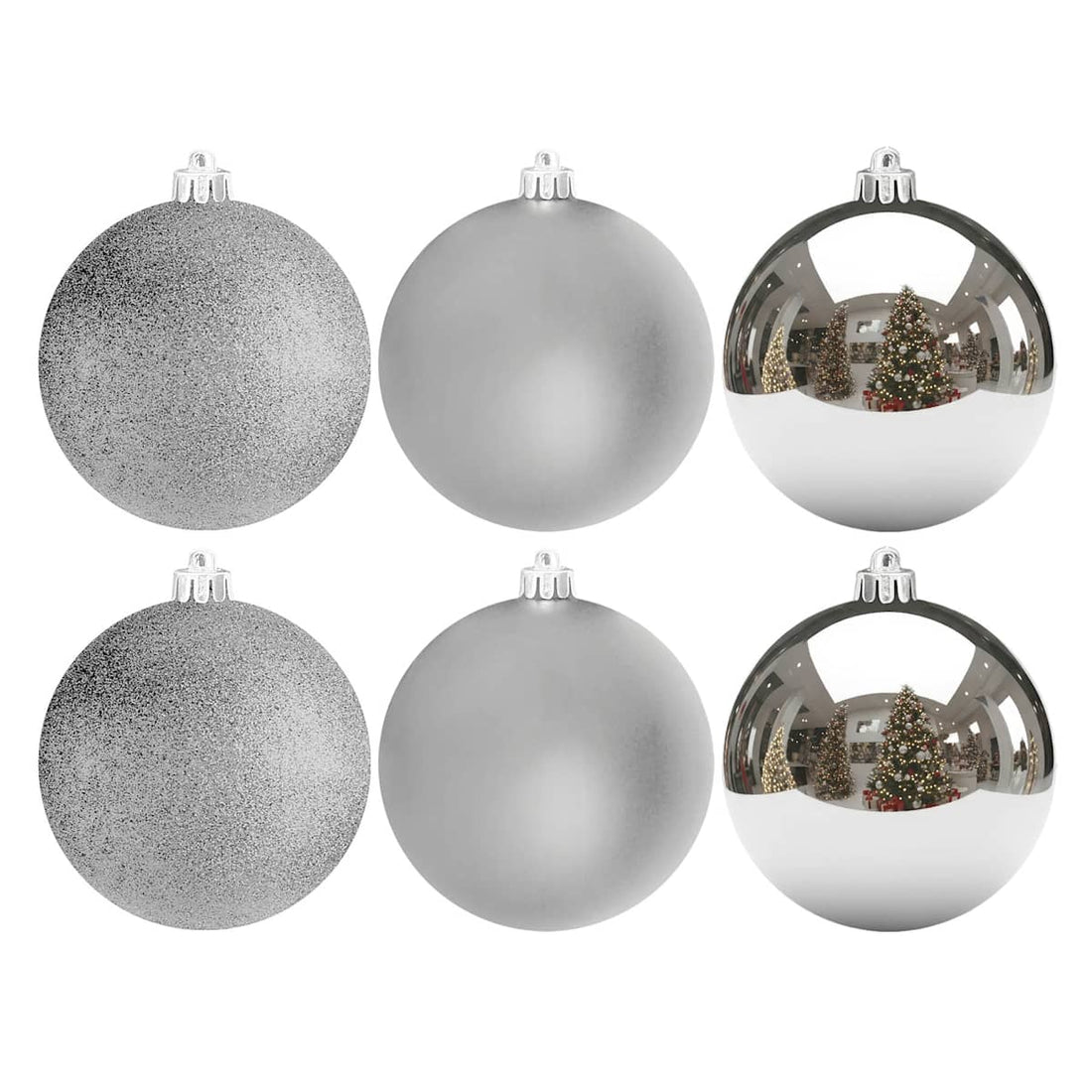 Set of six Silver 100mm Christmas ornaments