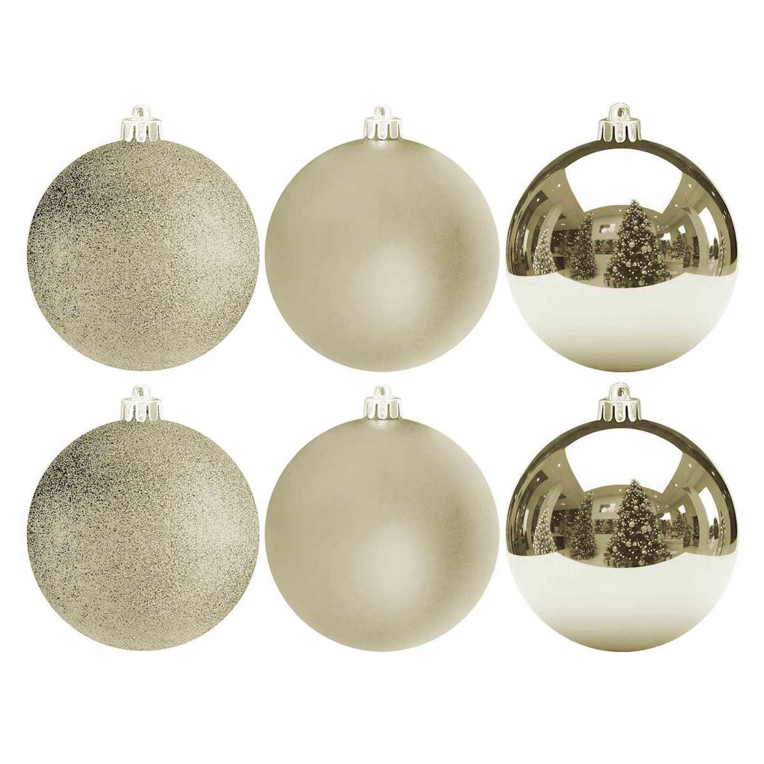 Set of six Champagne 100mm Christmas ornaments