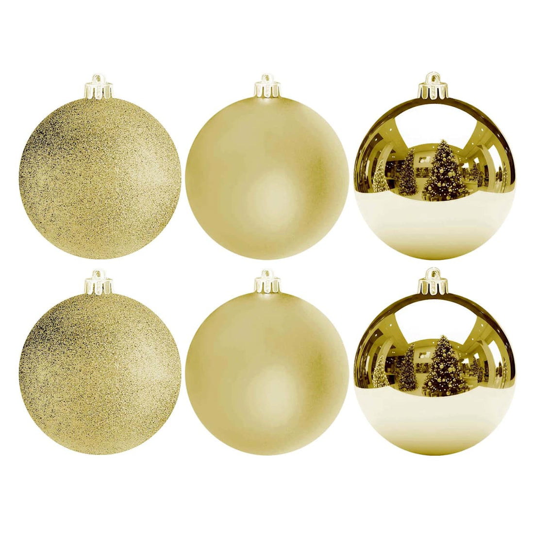 Set of six Gold 100mm Christmas ornaments