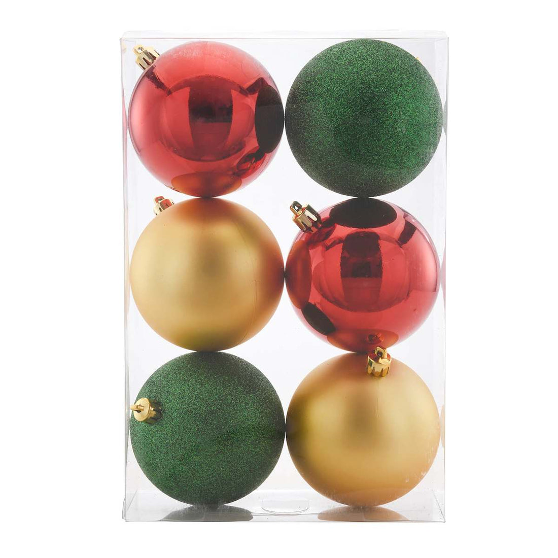Set of six Red/Green/Gold Mix 100mm Christmas ornaments
