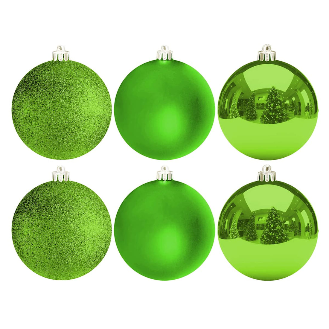 Set of six Lime Green 100mm Christmas ornaments