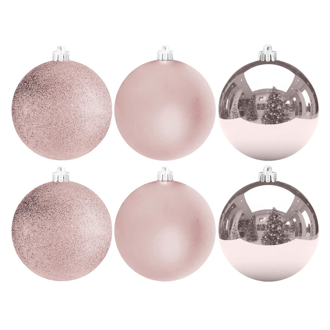Set of six Pink 100mm Christmas ornaments