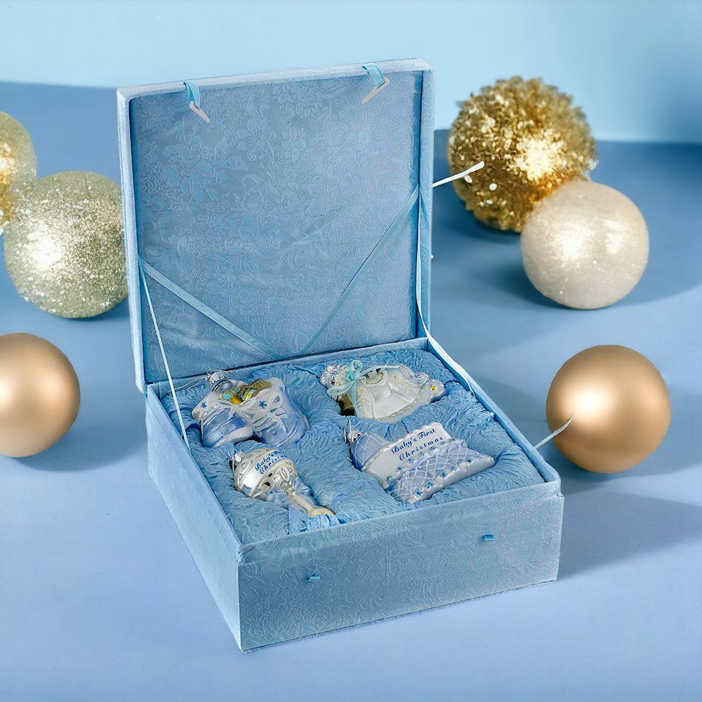 4" Noble Gems Baby Boy Glass Ornaments – 4 Piece Set – product image 1