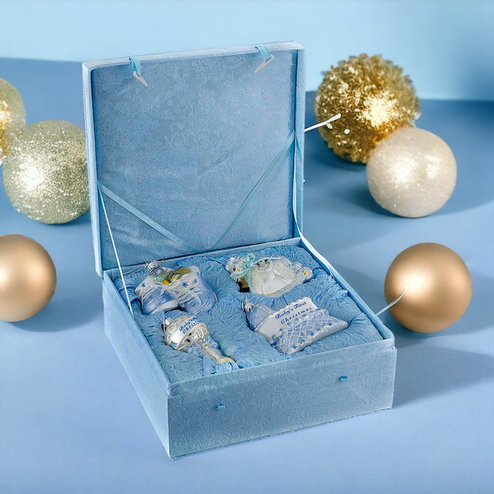 4" Noble Gems Baby Boy Glass Ornaments – 4 Piece Set – product image 1