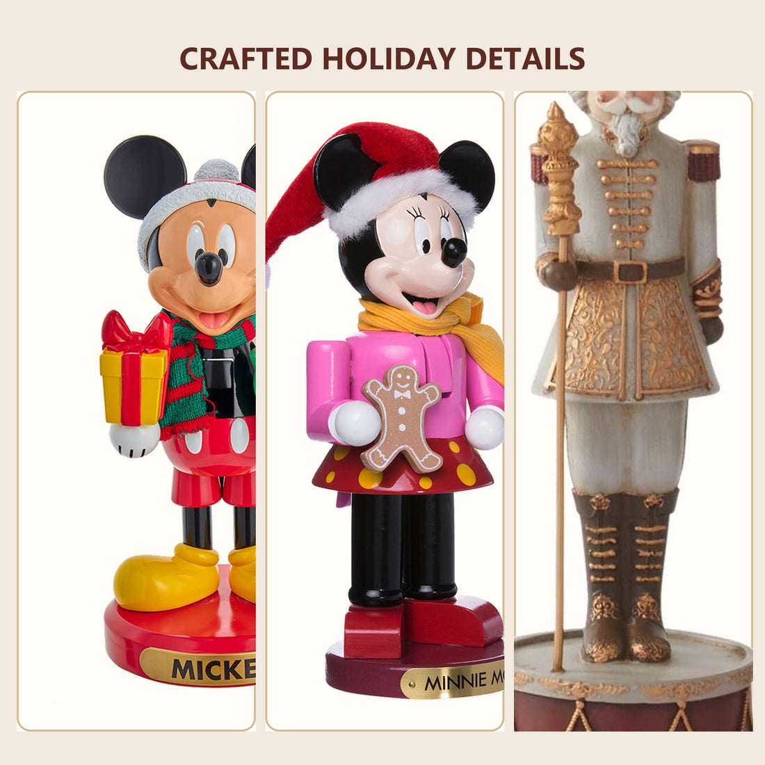 Close-up craftsmanship details of the three Nutcracker Collector Bundle figures