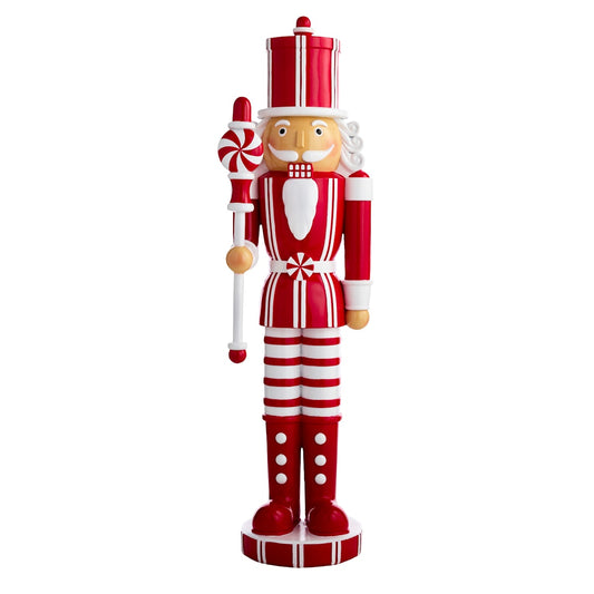 3′ Peppermint Swirl Candy Cane Nutcracker  – Festive Red & White Holiday Figurine