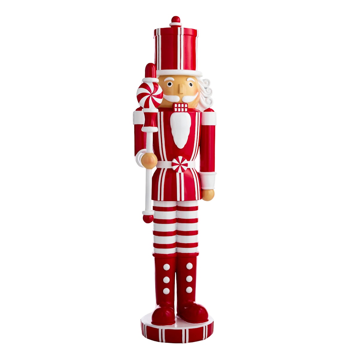 3′ Peppermint Swirl Candy Cane Nutcracker  – Festive Red & White Holiday Figurine