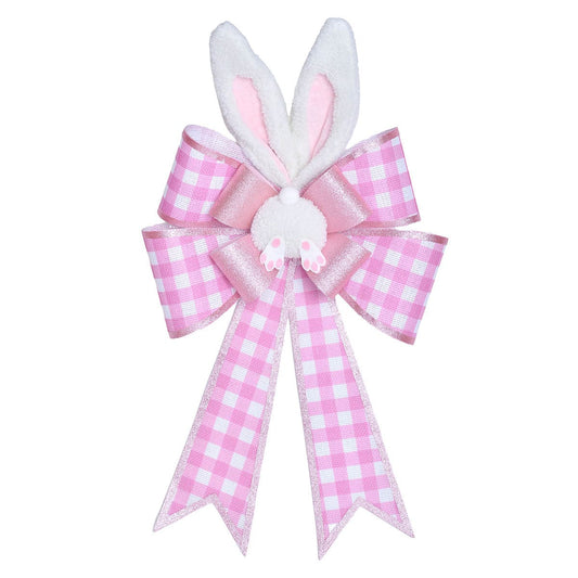 25" Pink Bunny Easter Bow – Pastel Spring & Easter Decorative Accent