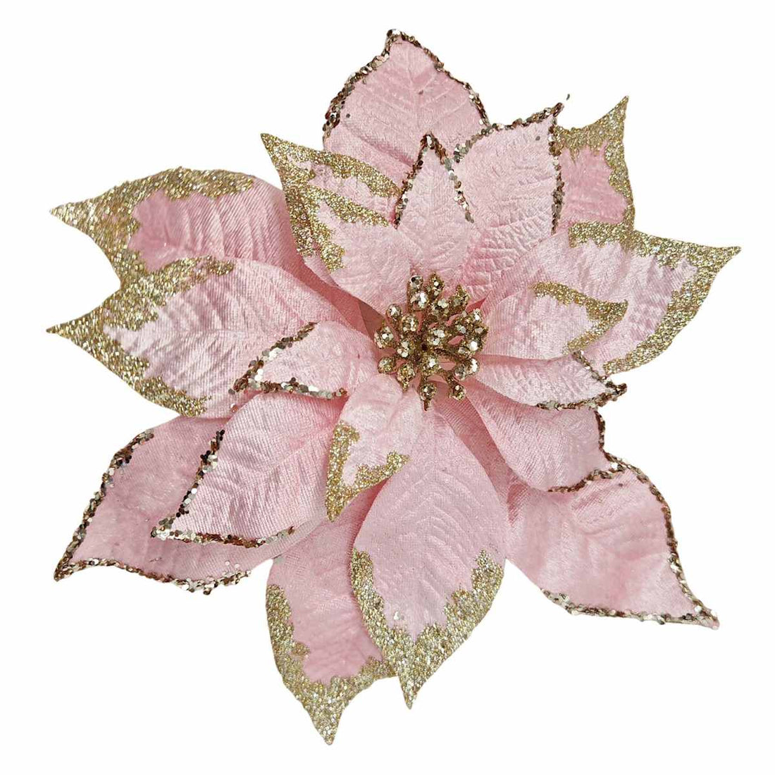 10-inch blush pink and gold poinsettia clip ornament on white background