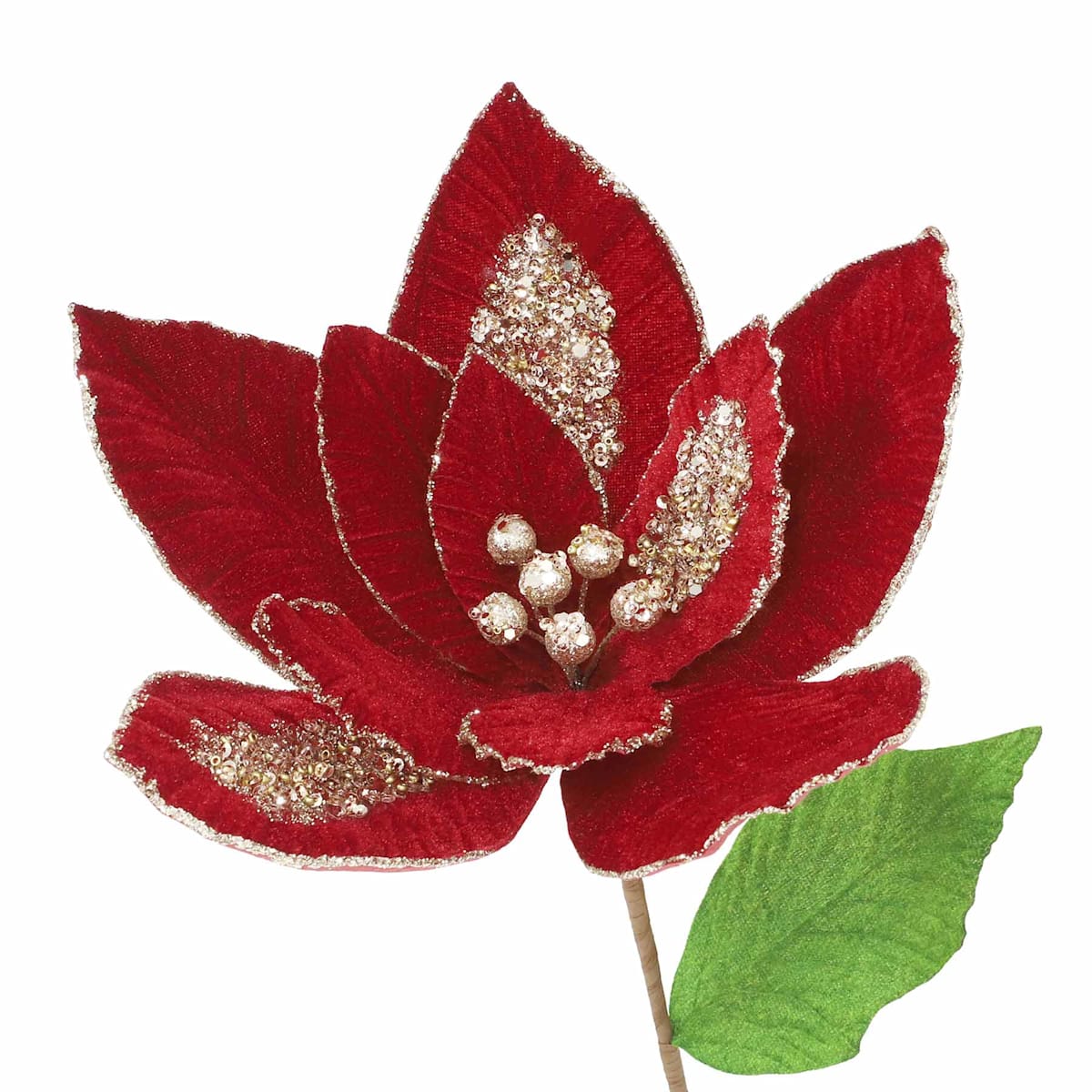 25″ Poinsettia Stem – Elegant Christmas Floral Pick