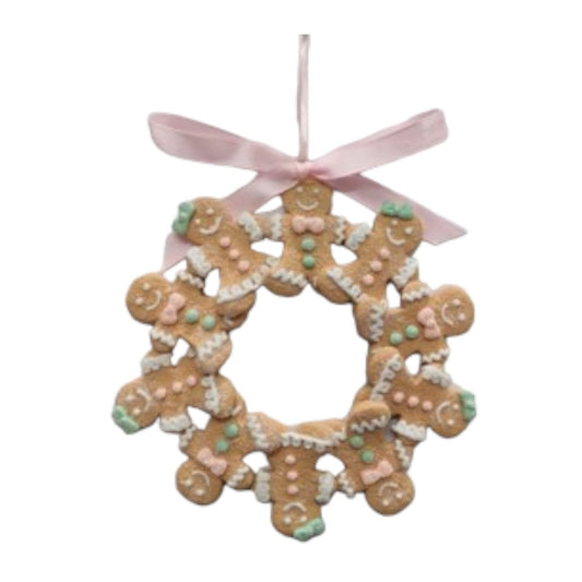 5.3” Pastel Color Hanging Gingerbread Wreath Ornament -Festive Christmas Décor