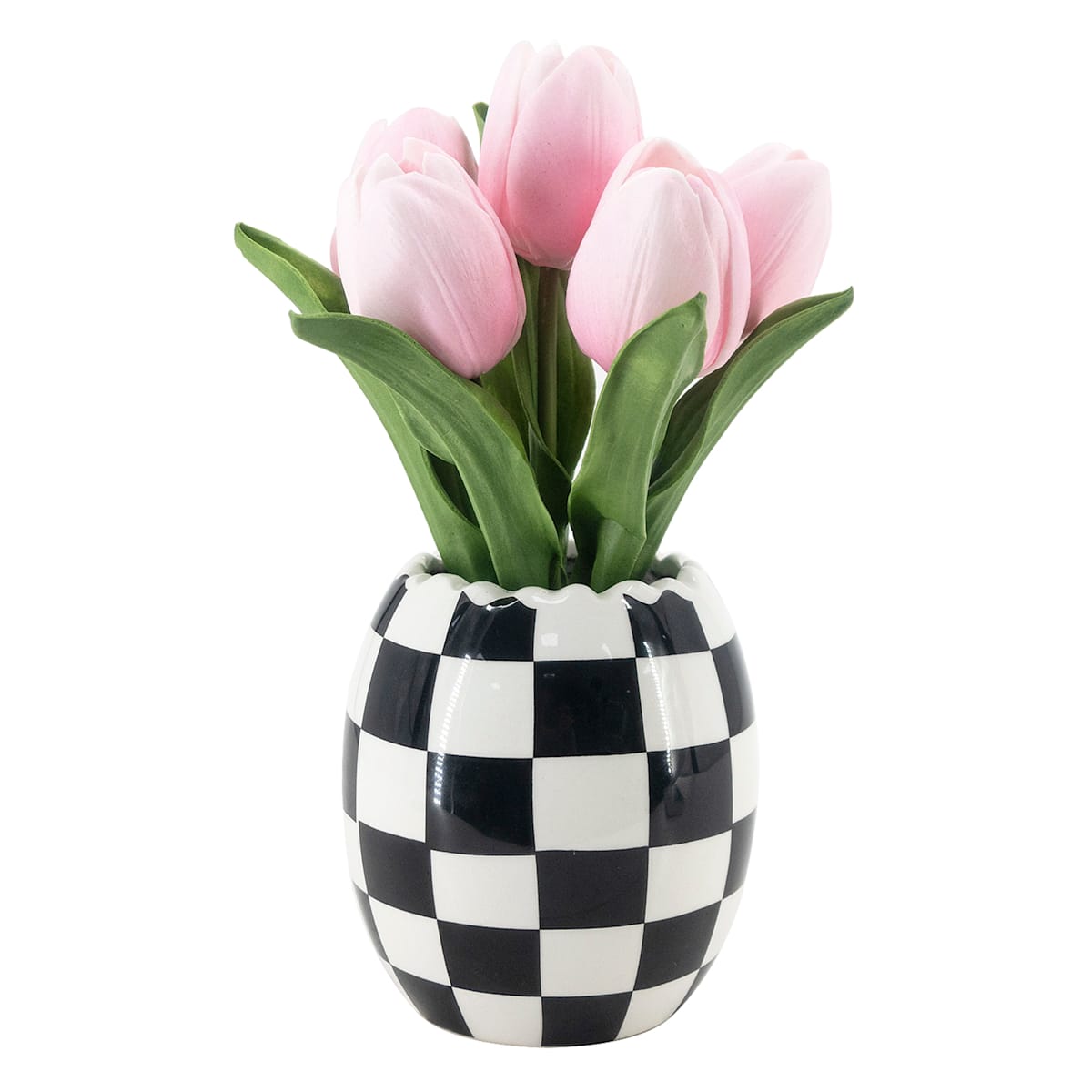 10" Real Feel Pink Tulip Arrangement in Ceramic Pot – Spring & Easter Home Decor