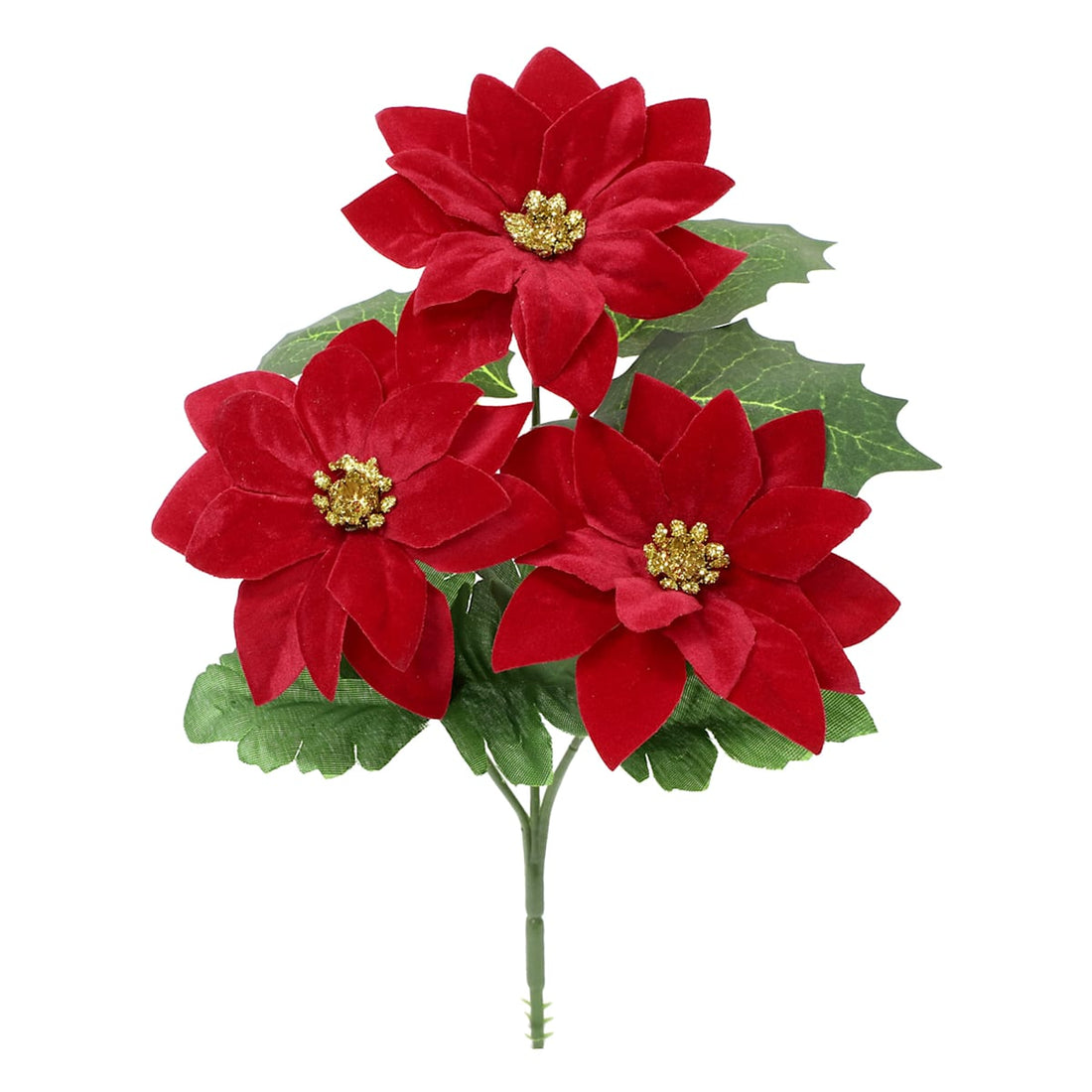 8"-Red Velvet Poinsettia Pick