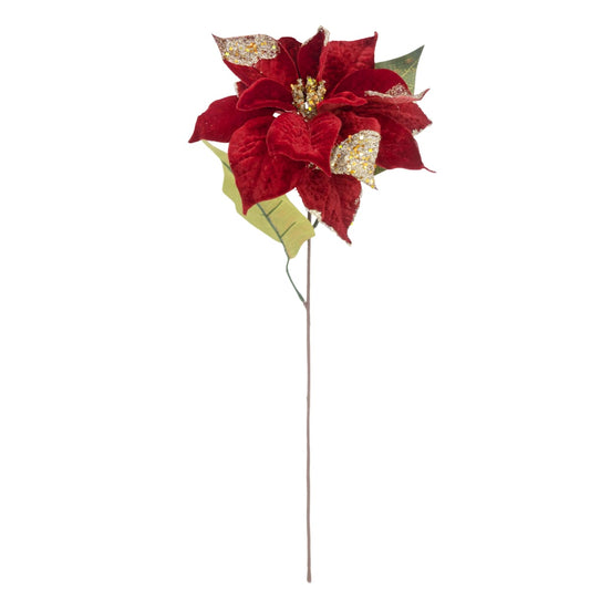 21″ Sequin Edge Red Poinsettia Stem – Sparkling Christmas Floral Pick Décor