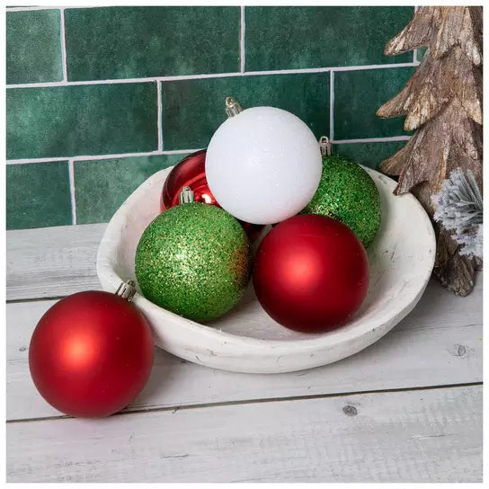 Small set of 32 80mm Red, Green & White Christmas ball ornaments