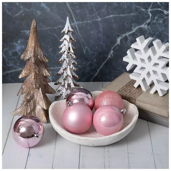 Small set of 32 80mm Blush Pink Christmas ball ornaments