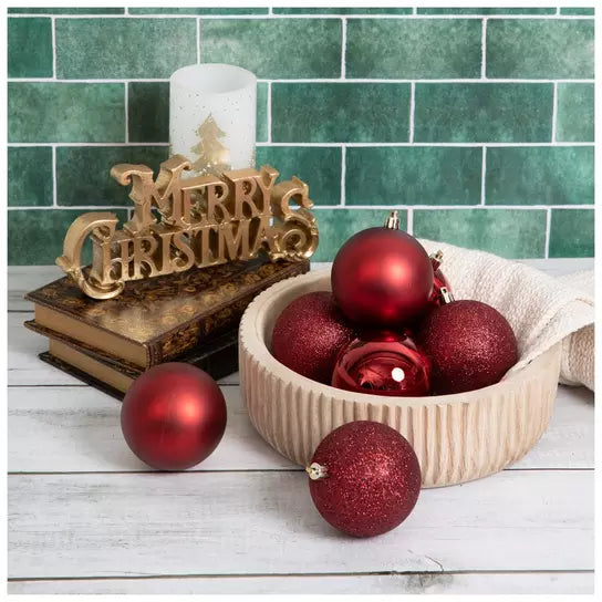 Small set of 32 80mm Oxblood Christmas ball ornaments