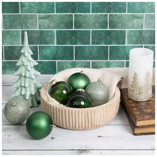 Small set of 32 80mm Pine & Sage Christmas ball ornaments
