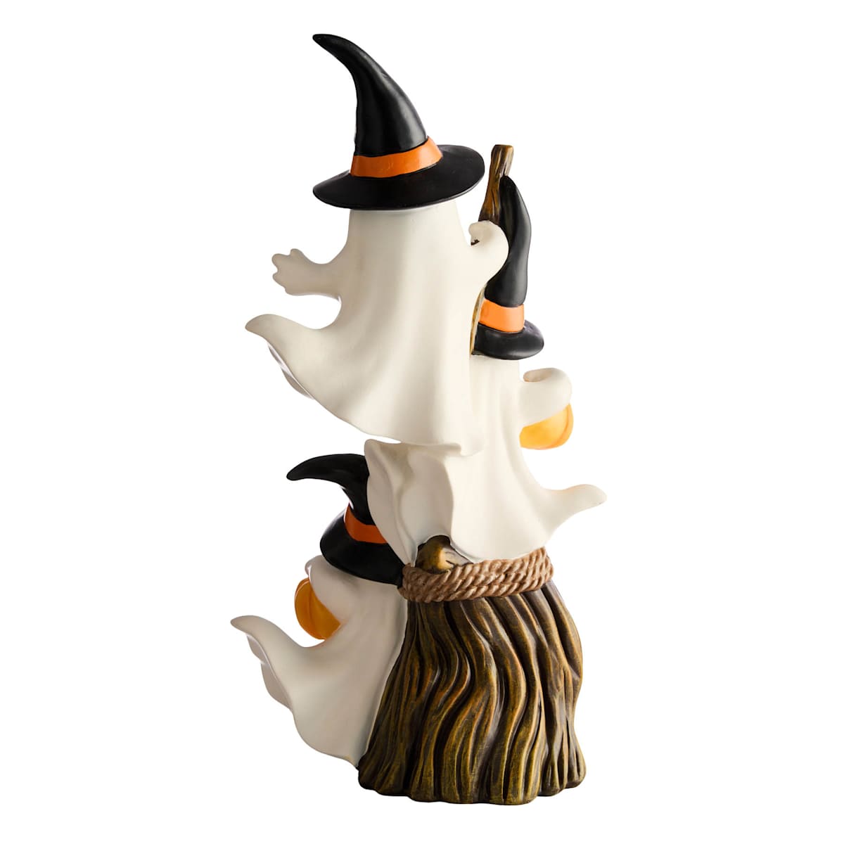 12" Stacked Ghosts with Witch Hats & Broom Resin Halloween Tabletop Decoration