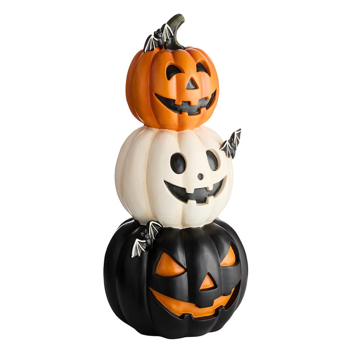 15.6-inch black stacked jack-o'-lantern resin Halloween decoration