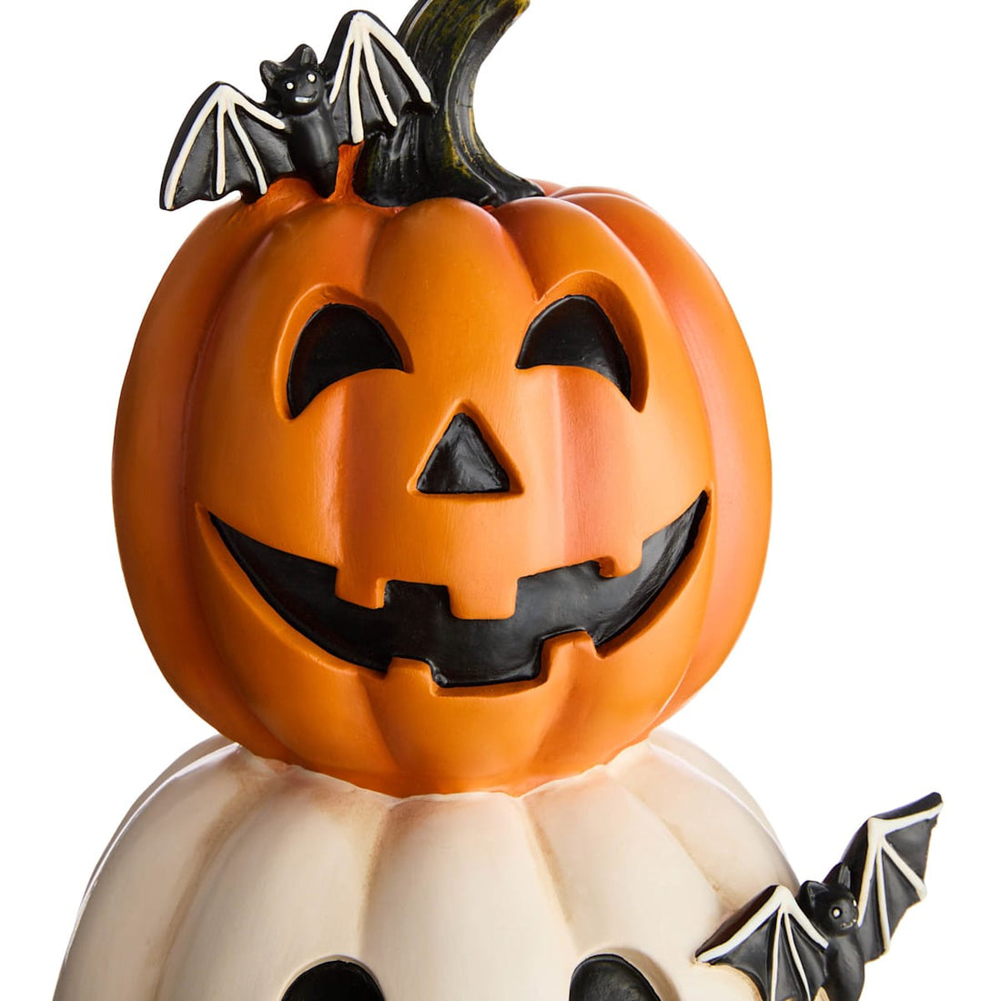 three stacked black jack-o'-lantern pumpkins for Halloween decor
