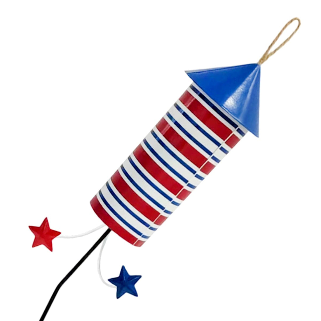 Patriotic striped firecracker garden stake alternate view