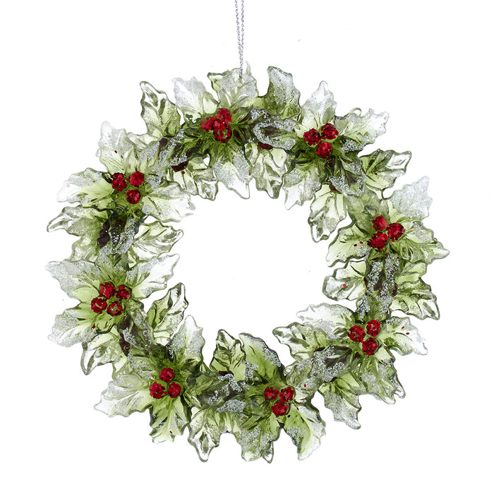 5.2" Wreath Christmas Ornament with Glitter & Red Berries