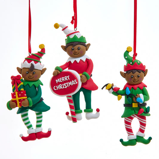 4.7" African American Elves – Set of 3 Assorted Christmas Ornaments