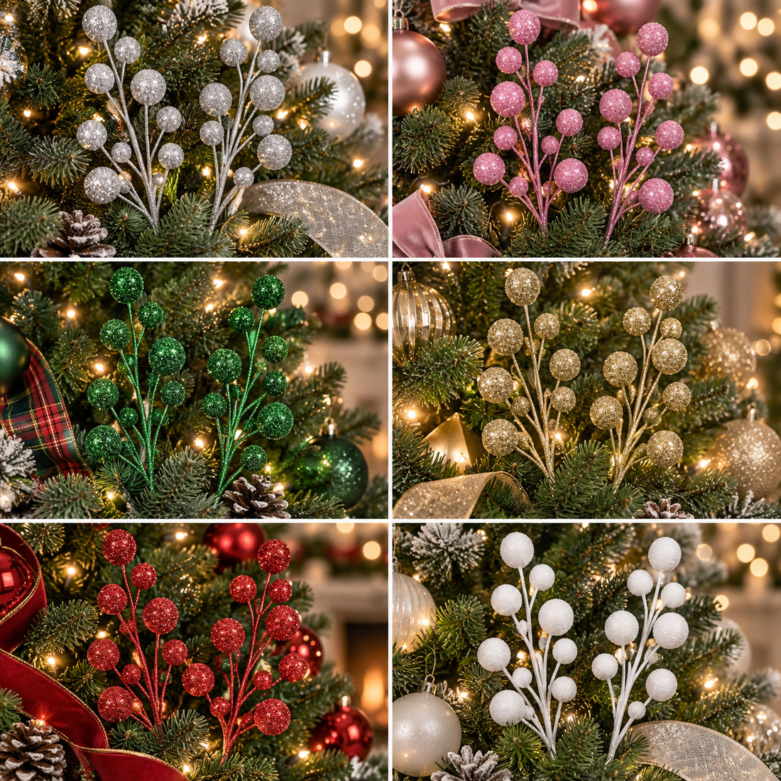 AI-generated six-color Christmas-tree styling collage; accessories not included