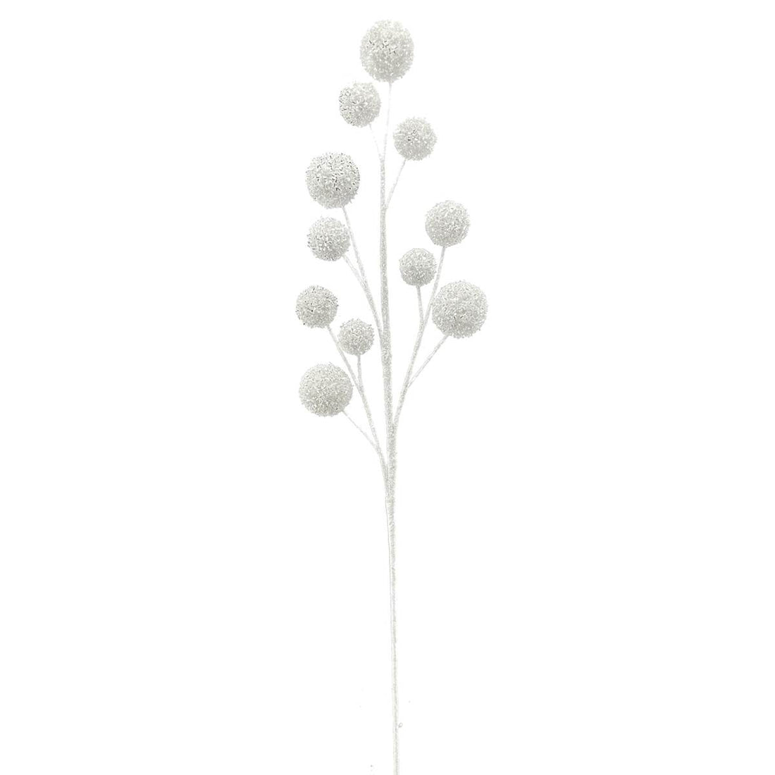 White 33-inch tinsel ball stem, sold as a set of two