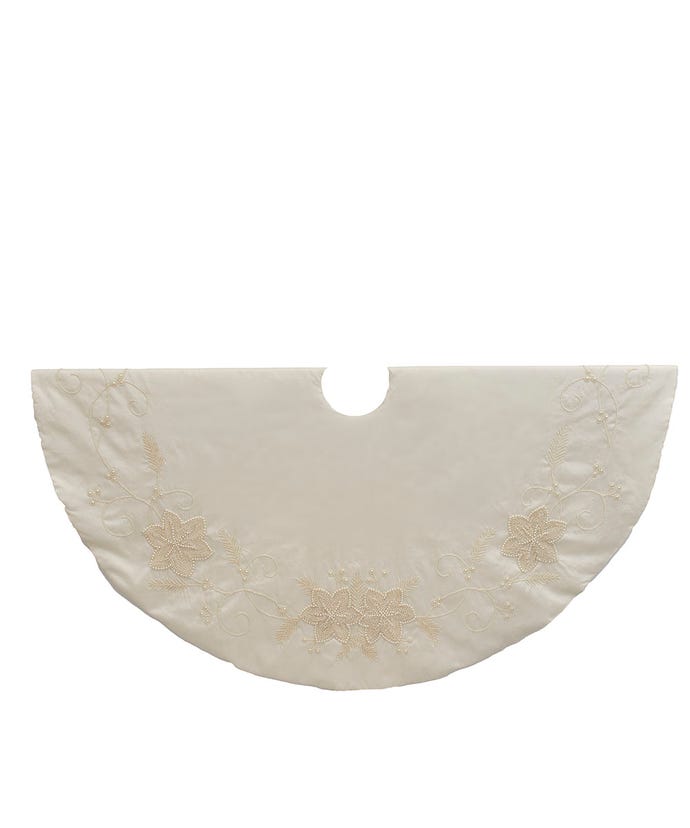 54" Ivory Pearl Beaded Christmas Tree Skirt