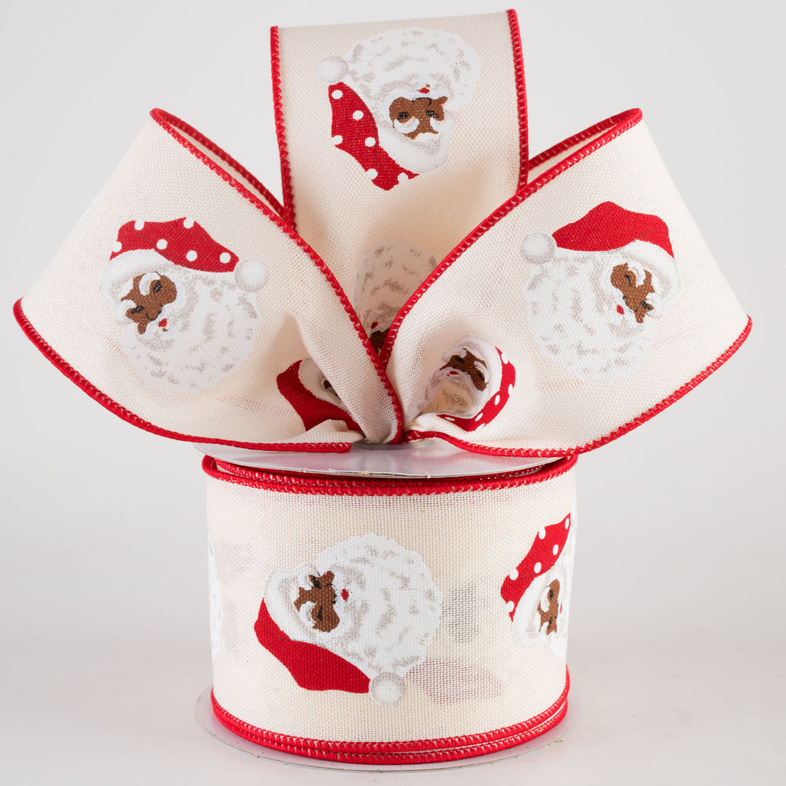 2.5″ Ivory & Red African American Santa Ribbon – 10 Yard Christmas Wired Edge Holiday Trim