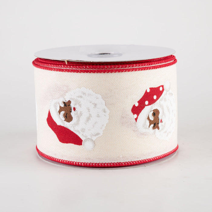 2.5″ Ivory & Red African American Santa Ribbon – 10 Yard Christmas Wired Edge Holiday Trim