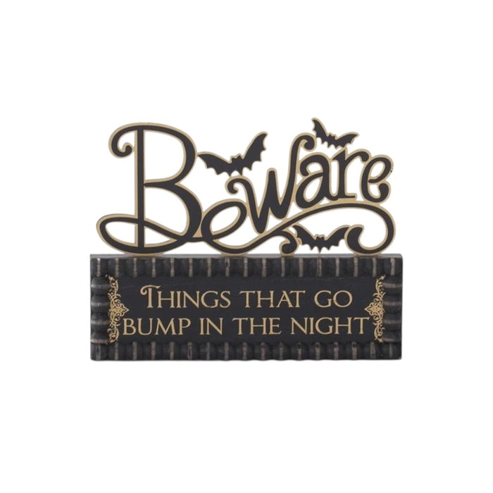 7.75 by 9.5-inch Beware Halloween brick cutout sign