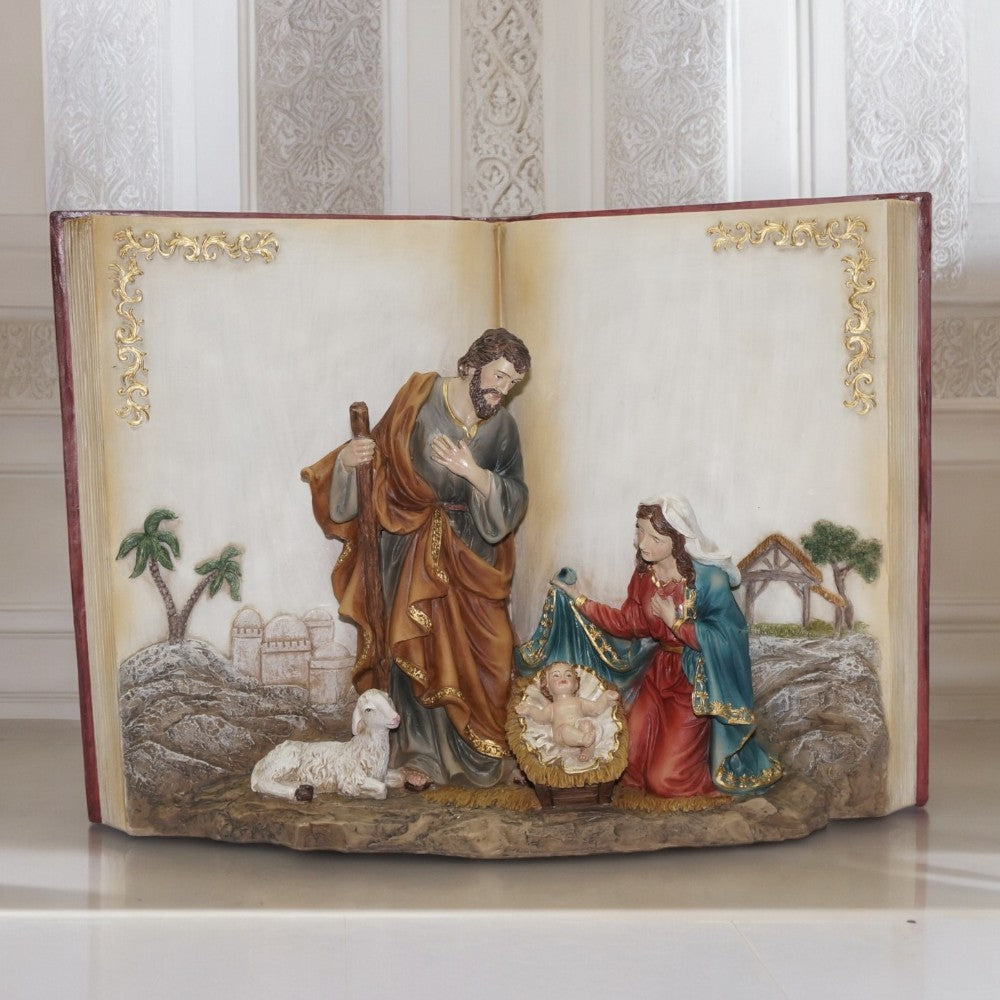 9" Holy Family in Bible Book - Unique Nativity Christmas Decoration