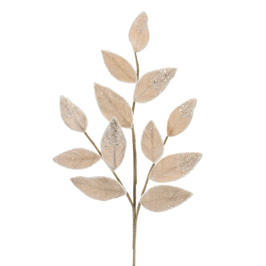 27" White Glittered Leaf Spray – Elegant Holiday Floral Stem