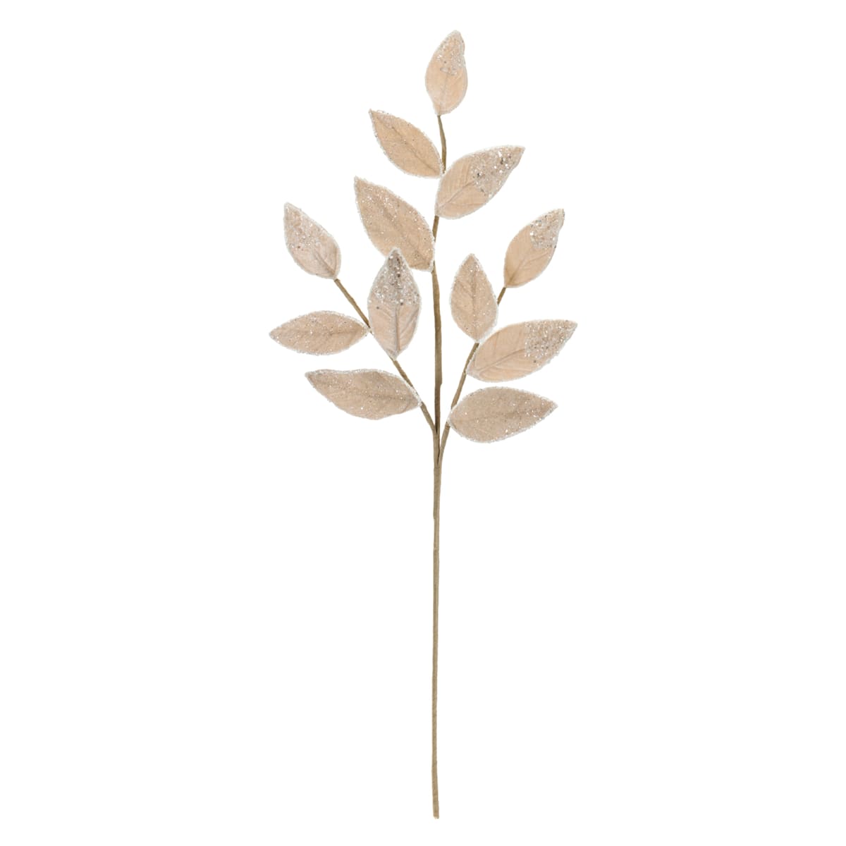 27" White Glittered Leaf Spray – Elegant Holiday Floral Stem